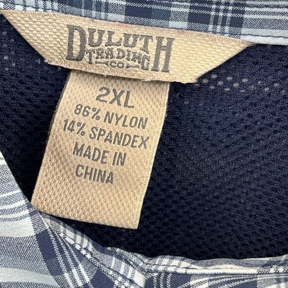Men's 2XL Duluth Trading Co. Blue Plaid Fishing Nylon/Spandex Long-Sleeve Button - Picture 4 of 7
